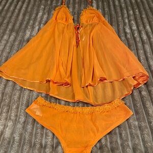 Elegant Orange Chemise & Slip Set